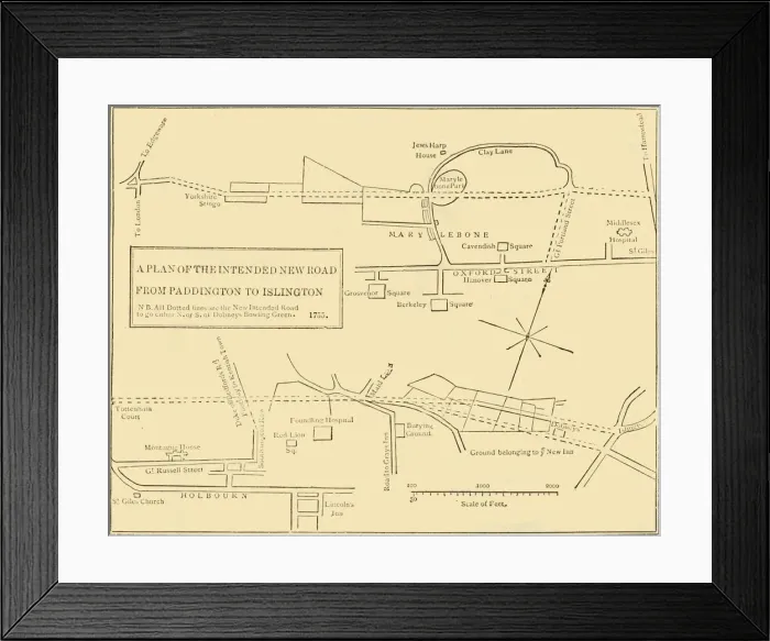 Framed Print : Ground Plan of New Road from Islington to Edgware Road, 1755, (c1876). Creator: Unknown Framed Print : Ground Plan of New Road from Islington to Edgware Road, 1755, (c1876). Creator: Unknown