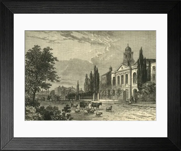Framed Print : Turnpike in the Hampstead Road, and St. Jamess Church, in 1820, (c1876). Creator: Unknown Framed Print : Turnpike in the Hampstead Road, and St. Jamess Church, in 1820, (c1876). Creator: Unknown