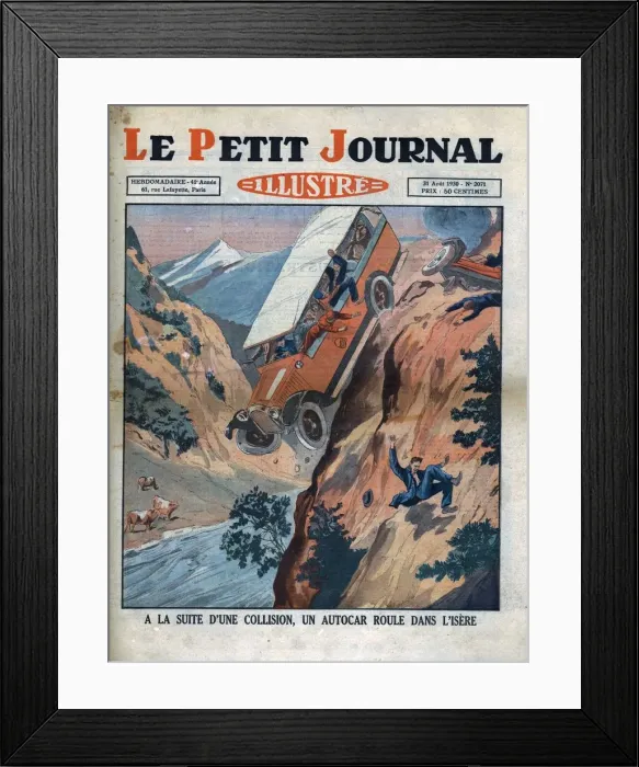 Framed Print : A vehicle falls into the River Isere after an accident, 1930. Creator: Unknown Framed Print : A vehicle falls into the River Isere after an accident, 1930. Creator: Unknown