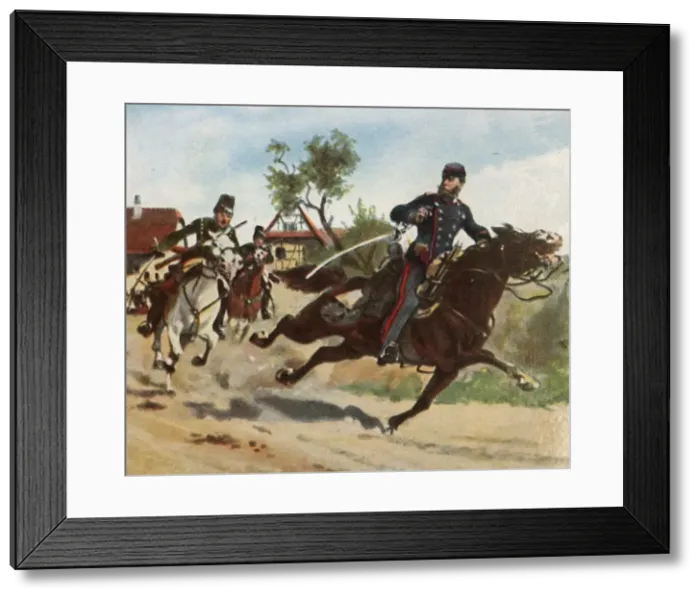 Framed Print : Reconnaissance ride of Count Zeppelin at Schirlenhof, 26 July 1870, (1936). Creator: Unknown Framed Print : Reconnaissance ride of Count Zeppelin at Schirlenhof, 26 July 1870, (1936). Creator: Unknown
