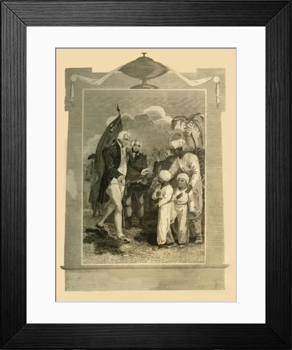 Framed Print : Lord Cornwallis receiving the Sons of Tippoo Saib, (c1780s), 1816. Creator: Unknown Framed Print : Lord Cornwallis receiving the Sons of Tippoo Saib, (c1780s), 1816. Creator: Unknown