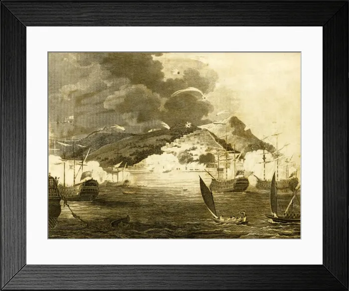 Framed Print : Lord Exmouths Fleet bombarding the City of Algiers, 1816. Creator: Unknown