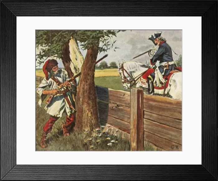 Framed Print : Frederick the Great escapes danger through quick thinking, 1758, (1936). Creator: Unknown Framed Print : Frederick the Great escapes danger through quick thinking, 1758, (1936). Creator: Unknown