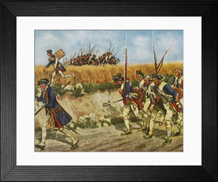 Framed Print : Forced march of Fredericks troops from Mahren to Küstrin, 1758, (1936) Framed Print : Forced march of Fredericks troops from Mahren to Küstrin, 1758, (1936)