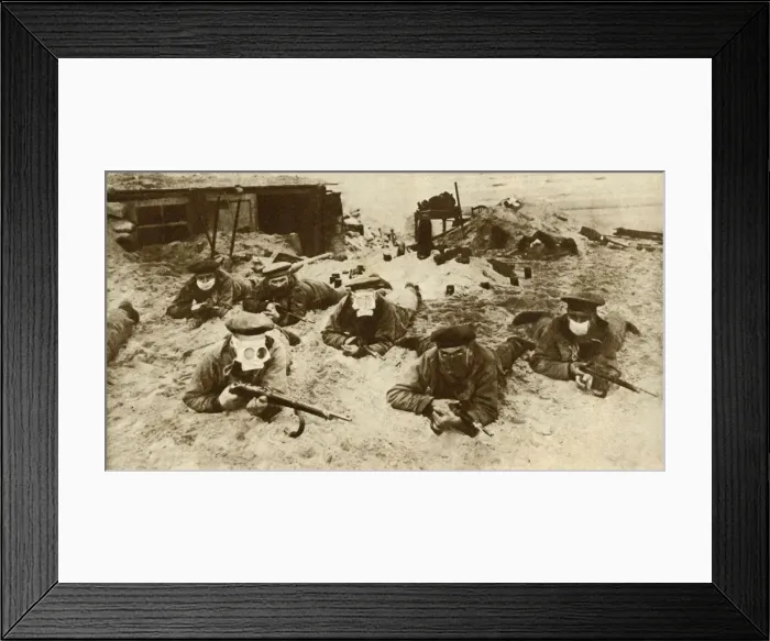 Framed Print : German naval troops wearing respirators, First World War, 1915, (1935). Creator: Unknown Framed Print : German naval troops wearing respirators, First World War, 1915, (1935). Creator: Unknown