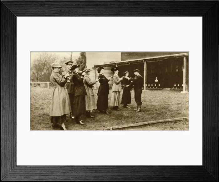 Framed Print : Members of the WRNS at revolver practice, 1915, (1935). Creator: Unknown Framed Print : Members of the WRNS at revolver practice, 1915, (1935). Creator: Unknown
