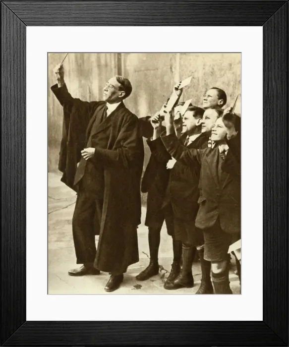 Framed Print : Schoolboys and teacher observing a solar eclipse, Britain, 1921, (1935). Creator: Unknown Framed Print : Schoolboys and teacher observing a solar eclipse, Britain, 1921, (1935). Creator: Unknown