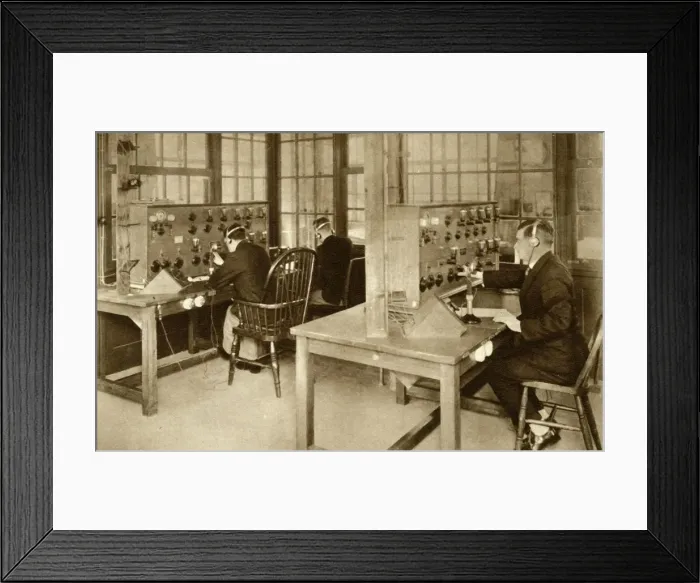 Framed Print : The wireless transmission room at Croydon Aerodrome, south London, 1928, (1935). Creator: Unknown Framed Print : The wireless transmission room at Croydon Aerodrome, south London, 1928, (1935). Creator: Unknown