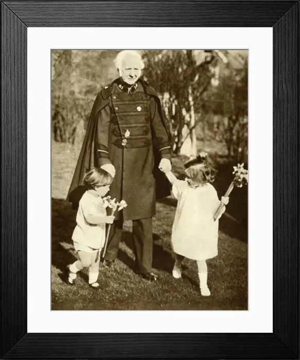 Framed Print : General Bramwell Booth with his two grandchildren, 1929, (1935). Creator: Unknown Framed Print : General Bramwell Booth with his two grandchildren, 1929, (1935). Creator: Unknown