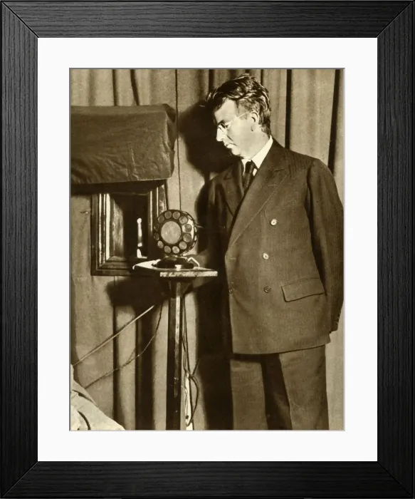 Framed Print : John Logie Baird watching the first play to be televised, 14 July 1930, (1935). Creator: Unknown Framed Print : John Logie Baird watching the first play to be televised, 14 July 1930, (1935). Creator: Unknown