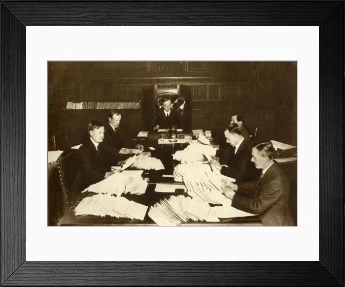 Framed Print : The scene in the Lord Chancellors office... General Election, 1923, (1935). Creator: Unknown Framed Print : The scene in the Lord Chancellors office... General Election, 1923, (1935). Creator: Unknown