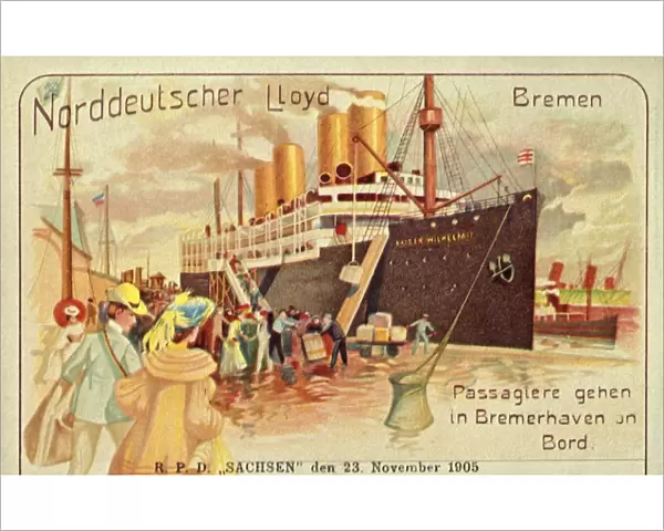 Passengers board the giant SS Kaiser Wilhelm II in Bremerhaven, 1905. Creator: Unknown