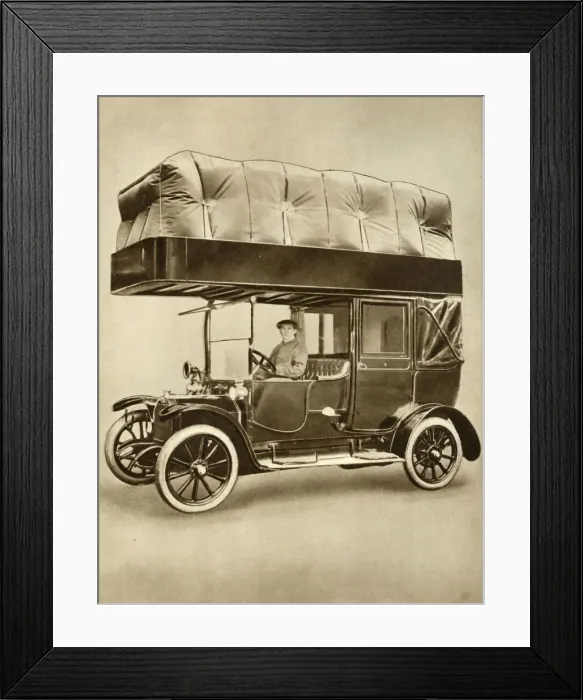 Framed Print : Taxi cab with gas-bag device on specially fitted roof, 1914-1918, (1935). Creator: Unknown Framed Print : Taxi cab with gas-bag device on specially fitted roof, 1914-1918, (1935). Creator: Unknown