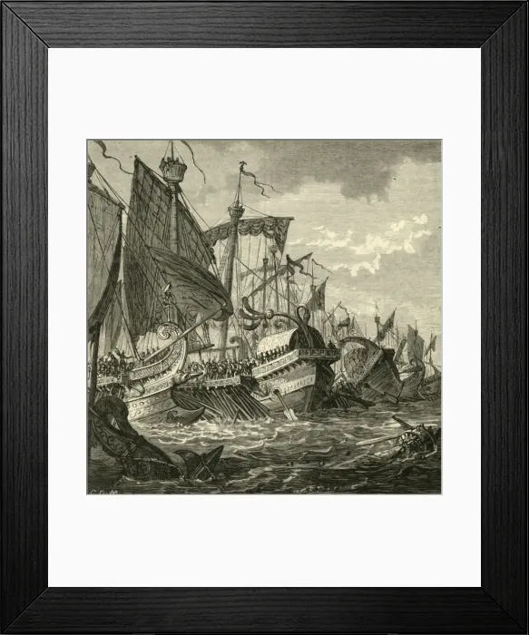 Framed Print : The Naval Battle Off Cape Pelorus, 1890. Creator: Unknown Framed Print : The Naval Battle Off Cape Pelorus, 1890. Creator: Unknown