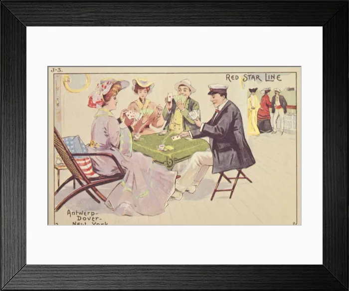 Framed Print : Passengers play cards on the deck of a Red Star liner, 1907. Creator: Unknown Framed Print : Passengers play cards on the deck of a Red Star liner, 1907. Creator: Unknown