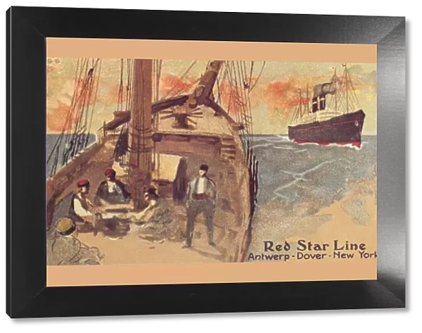 Sailing ship and Red Star ocean liner, c1900. Creator: Unknown