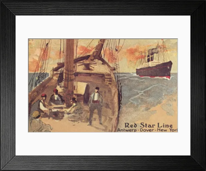 Framed Print : Sailing ship and Red Star ocean liner, c1900. Creator: Unknown