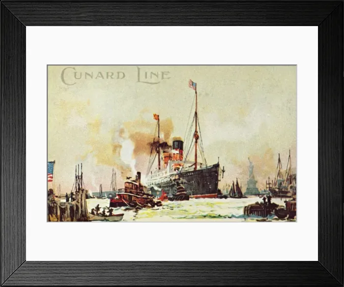 Framed Print : A Cunard occean liner enters the North River, New York City, USA, c1900. Creator: Unknown Framed Print : A Cunard occean liner enters the North River, New York City, USA, c1900. Creator: Unknown
