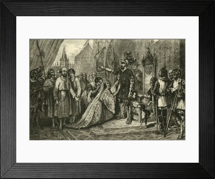 Framed Print : Queen Phillippa Interceding for the Citizens of Calais, (1347), 1890. Creator: Unknown Framed Print : Queen Phillippa Interceding for the Citizens of Calais, (1347), 1890. Creator: Unknown