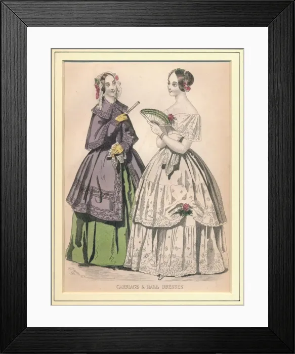 Framed Print : Carriage & Ball Dresses, c19th century. Creator: Unknown Framed Print : Carriage & Ball Dresses, c19th century. Creator: Unknown