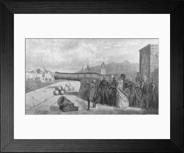 Framed Print : Queen Victorias first visit to Scotland, 1842: Inspecting Mons Meg at Edinburgh Castle Framed Print : Queen Victorias first visit to Scotland, 1842: Inspecting Mons Meg at Edinburgh Castle