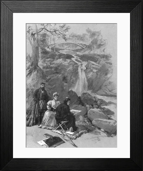 Framed Print : Queen Victoria as an Artist: Her Majesty sketching the Falls of Garrawalt, Braemar, (1901) Framed Print : Queen Victoria as an Artist: Her Majesty sketching the Falls of Garrawalt, Braemar, (1901)