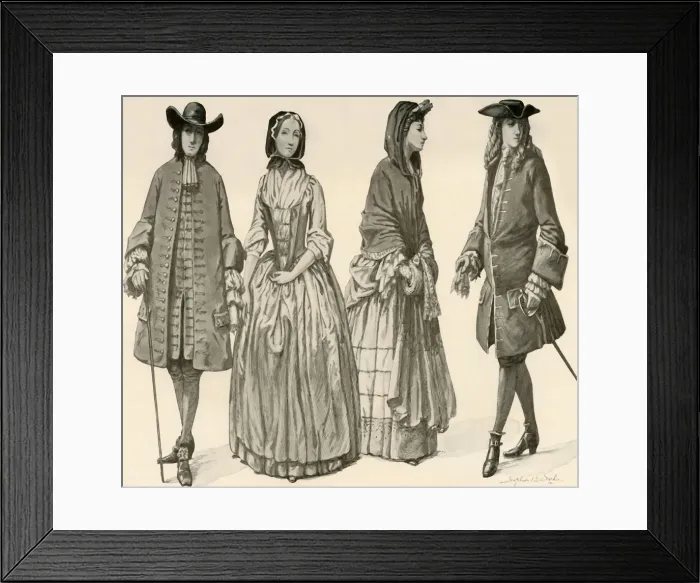 Framed Print : Clothing during the Reigns of Charles II, James II, William and Mary 1682-1700, 1903, (1937) Framed Print : Clothing during the Reigns of Charles II, James II, William and Mary 1682-1700, 1903, (1937)