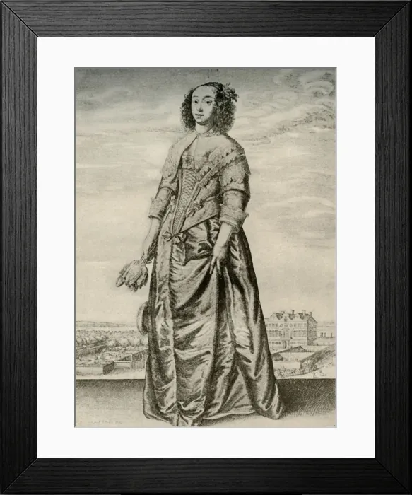 Framed Print : Spring - Fashionable indoor dress of an English lady, reign of Charles I, c1620-1640 Framed Print : Spring - Fashionable indoor dress of an English lady, reign of Charles I, c1620-1640