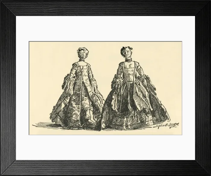 Framed Print : Fashion doll in taffeta Watteau sacque with hooped petticoat, c1750-1800, (1937) Creator Framed Print : Fashion doll in taffeta Watteau sacque with hooped petticoat, c1750-1800, (1937) Creator