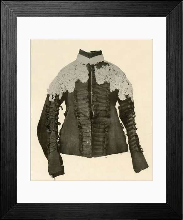 Framed Print : Doublet of black cloth trimmed with silk braid and crochet buttons, c17th century, (1937) Framed Print : Doublet of black cloth trimmed with silk braid and crochet buttons, c17th century, (1937)