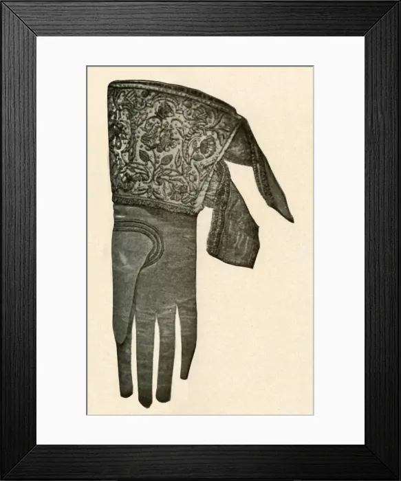 Framed Print : Embroidered glove, c17th century, (1937). Creator: Unknown Framed Print : Embroidered glove, c17th century, (1937). Creator: Unknown