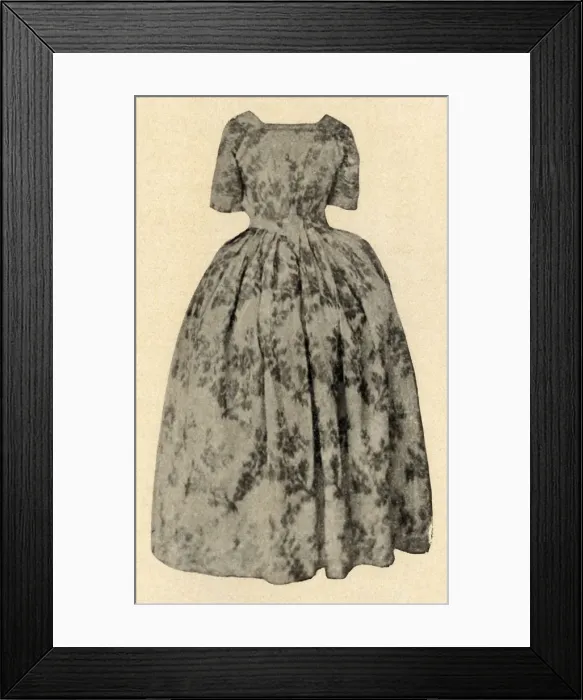 Framed Print : Dress of buff chine silk, worn by Lady Stuart in Barbados Colony, c1700, (1937) Framed Print : Dress of buff chine silk, worn by Lady Stuart in Barbados Colony, c1700, (1937)