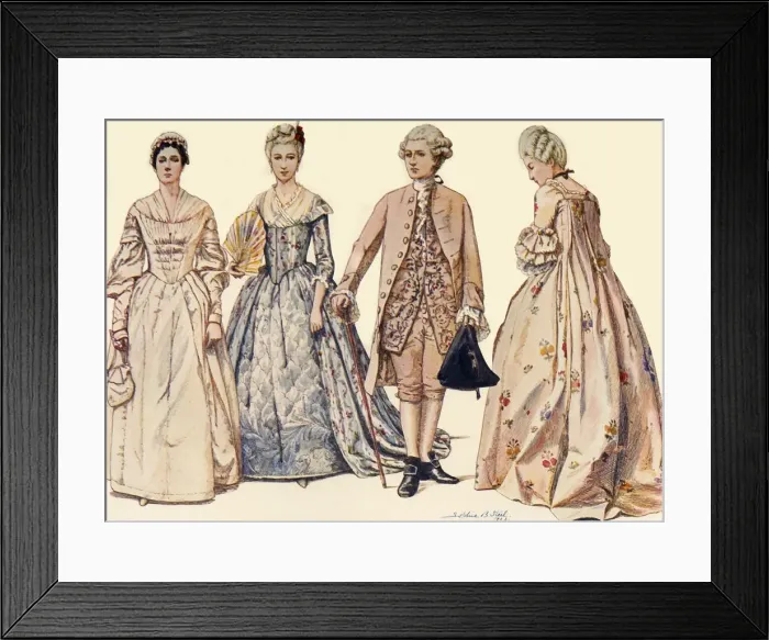 Framed Print : Clothing during the Reign of George II 1750-1760, 1903, (1937). Creator: Sophie B Steel Framed Print : Clothing during the Reign of George II 1750-1760, 1903, (1937). Creator: Sophie B Steel