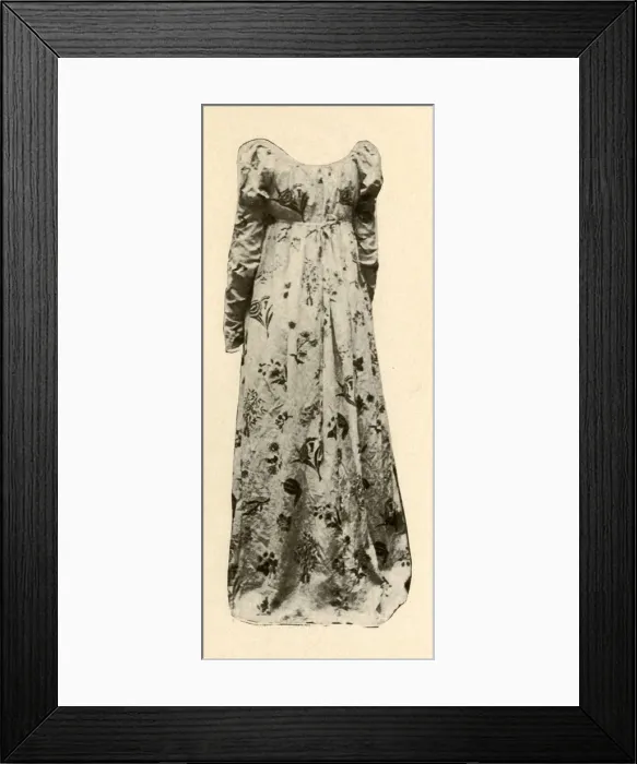 Framed Print : A gown of buff glazed chintz, worn by Madame Chevalier, c1795, (1937). Creator: Unknown Framed Print : A gown of buff glazed chintz, worn by Madame Chevalier, c1795, (1937). Creator: Unknown