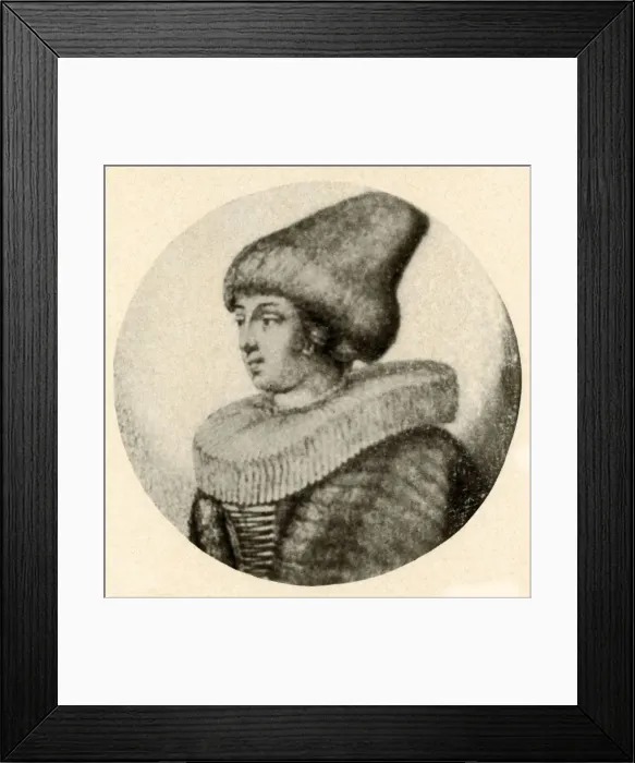 Framed Print : A Swedish lady in pointed fur cap and ruff, 1640, (1937). Creator: Unknown Framed Print : A Swedish lady in pointed fur cap and ruff, 1640, (1937). Creator: Unknown