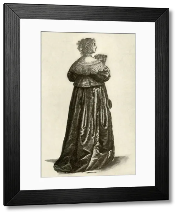 Framed Print : Shows the dress of an English gentlewoman, 1640, (1937). Creator: Unknown Framed Print : Shows the dress of an English gentlewoman, 1640, (1937). Creator: Unknown