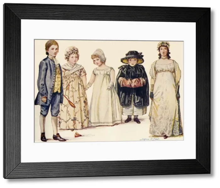Framed Print : Childrens attire during the reigns of Queen Anne, George I, II and III 1702-1790, 1903, (1937) Framed Print : Childrens attire during the reigns of Queen Anne, George I, II and III 1702-1790, 1903, (1937)