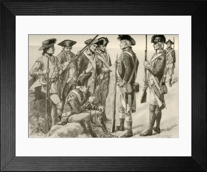 Framed Print : Military Uniforms in America, c1770, (1937). Creator: Unknown Framed Print : Military Uniforms in America, c1770, (1937). Creator: Unknown