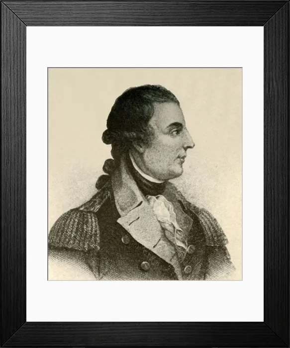 Framed Print : Portrait of General Montgomery, showing a black silk stock, hair in queue, c1770, (1937) Framed Print : Portrait of General Montgomery, showing a black silk stock, hair in queue, c1770, (1937)