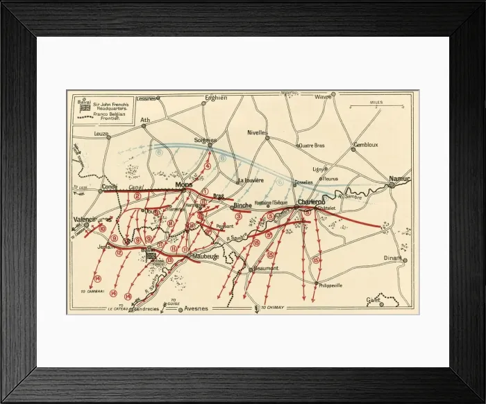 Framed Print : Sketch of the Chief Operations Near Mons and Charleroi, c1914, (c1920). Creator: Unknown Framed Print : Sketch of the Chief Operations Near Mons and Charleroi, c1914, (c1920). Creator: Unknown