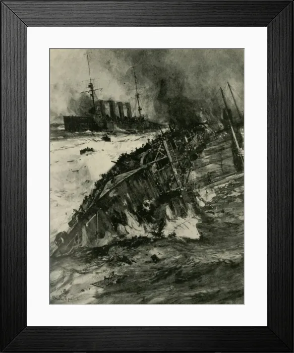 Framed Print : The sinking of HMS Aboukir, First World War, 22 September 1914, (c1920). Creator: Charles Dixon Framed Print : The sinking of HMS Aboukir, First World War, 22 September 1914, (c1920). Creator: Charles Dixon