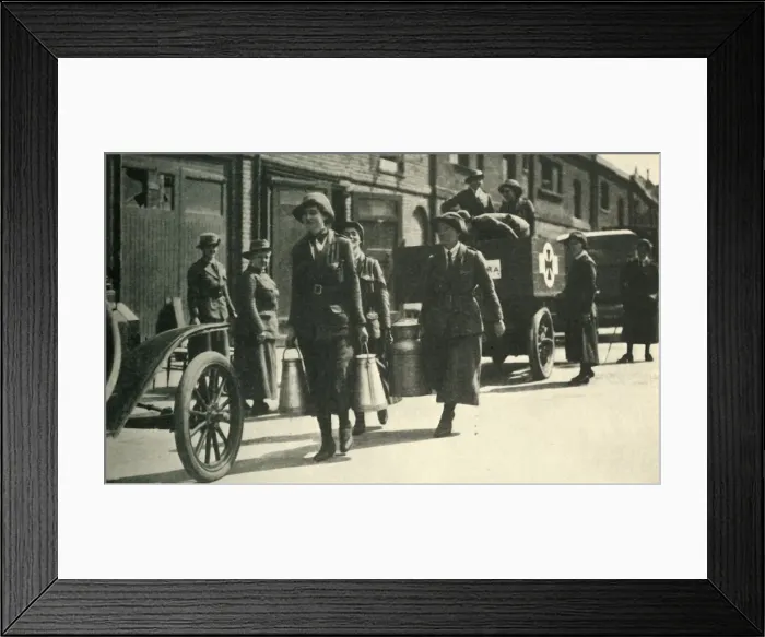 Framed Print : Women reservists delivering milk to a hospital, First World War, c1914-1918, (c1920) Framed Print : Women reservists delivering milk to a hospital, First World War, c1914-1918, (c1920)