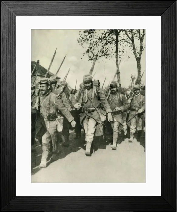 Framed Print : French troops on the march, First World War, 1914-1918, (c1920). Creator: Unknown