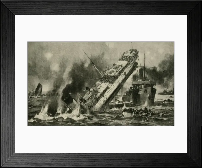 Framed Print : The sinking of the Anglia, First World War, 17 November 1915, (c1920) Framed Print : The sinking of the Anglia, First World War, 17 November 1915, (c1920)
