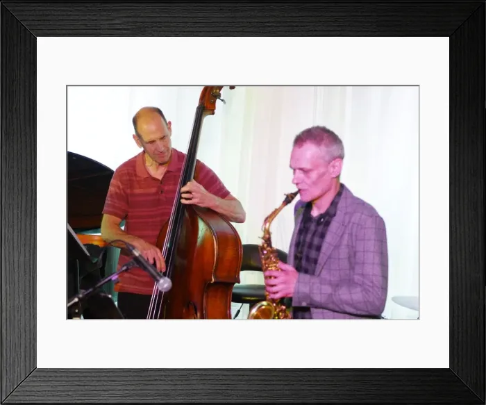 Framed Print : Tom Hill and Chris Bowden, Watermill Jazz Club, Dorking, Surrey, 25 June 2019. Creator Framed Print : Tom Hill and Chris Bowden, Watermill Jazz Club, Dorking, Surrey, 25 June 2019. Creator
