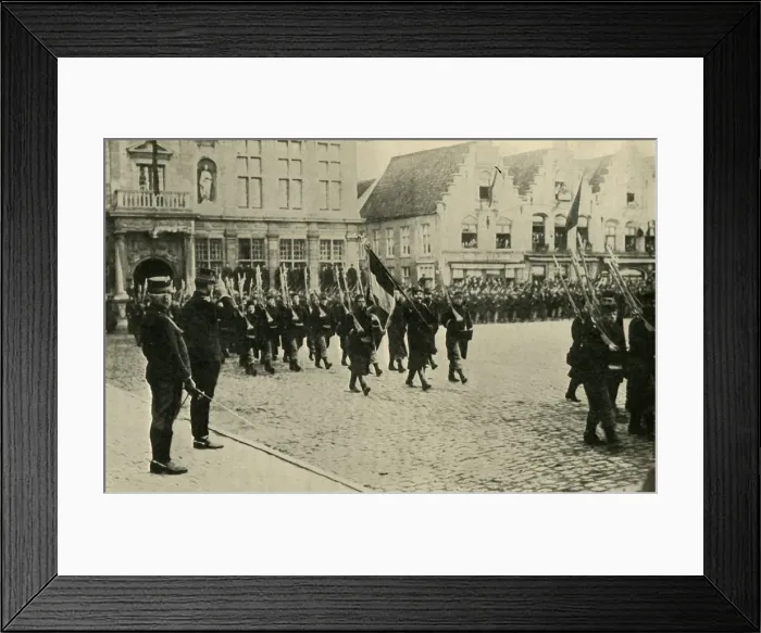 Framed Print : Albert I of Belgium reviewing troops, First World War, 1914, (c1920). Creator: Unknown Framed Print : Albert I of Belgium reviewing troops, First World War, 1914, (c1920). Creator: Unknown