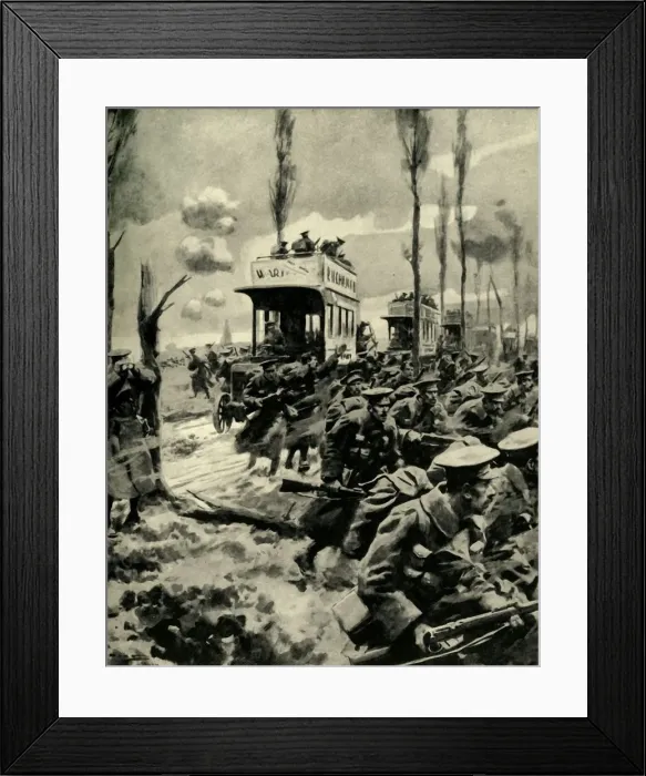 Framed Print : London buses used to transport troops to the front, First World War, 1914-1918, (c1920)