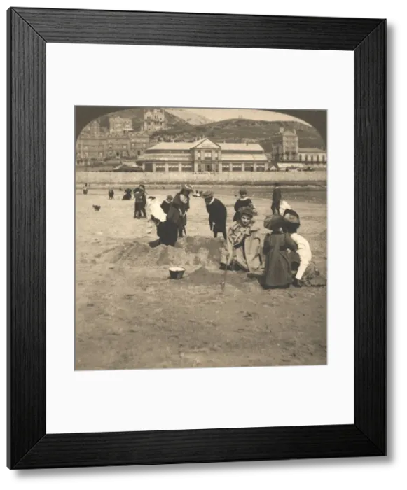Framed Print : On the beach at Llandudno, Wales, 1894. Creator: Works and Sun Sculpture Studios Framed Print : On the beach at Llandudno, Wales, 1894. Creator: Works and Sun Sculpture Studios