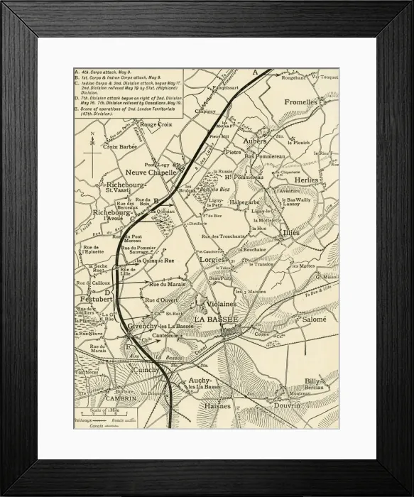 Framed Print : Map illustrating the Operations of the First Army... First World War, 1915, (c1920) Framed Print : Map illustrating the Operations of the First Army... First World War, 1915, (c1920)