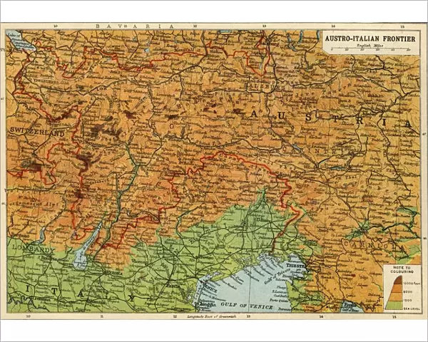 Map of the Austro-Italian frontier, First World War, (c1920). Creator: John Bartholomew & Son